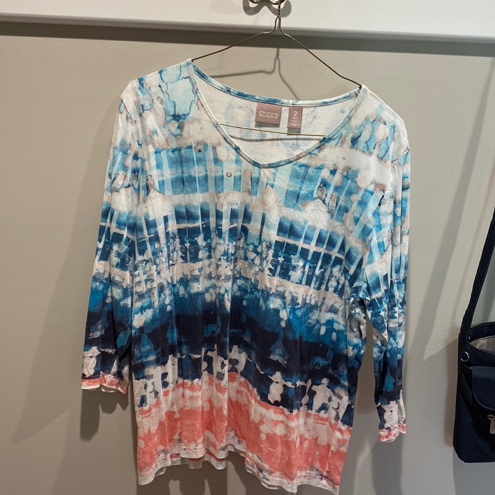 Chico’s size 2 cotton neck 3/4 sleeve printed shirt